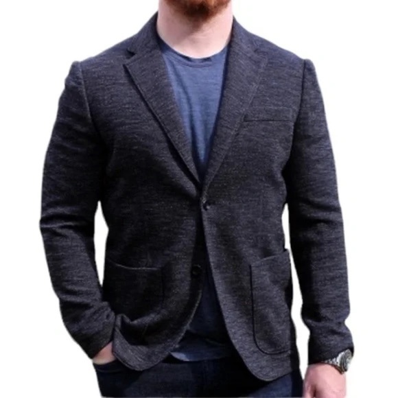 Good Man Brand Dark Gray Textured Unstructured 2-Button Blazer 100% Cotton XXL - Picture 3 of 11